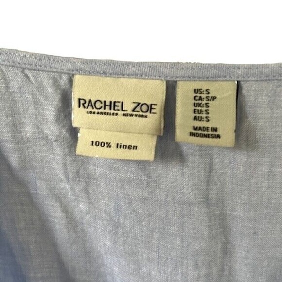 Rachel Zoe Blue 100% Linen Wrap Tie Waist Blouse Size Small - Picture 6 of 6